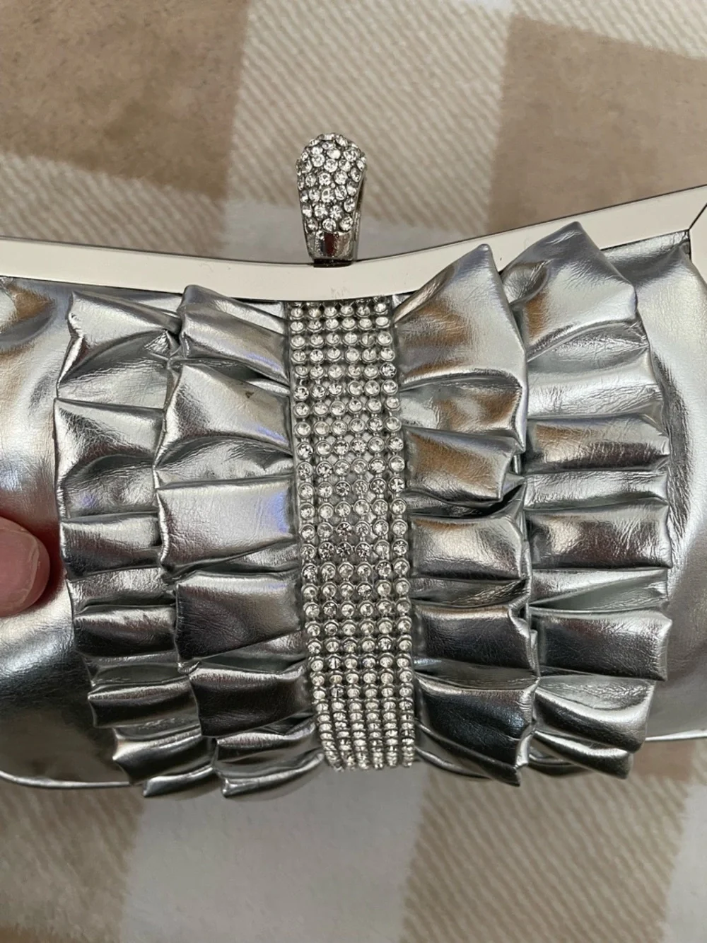 Silver Ruffled Crystal-Embellished Women's Clutch 6X9 inches